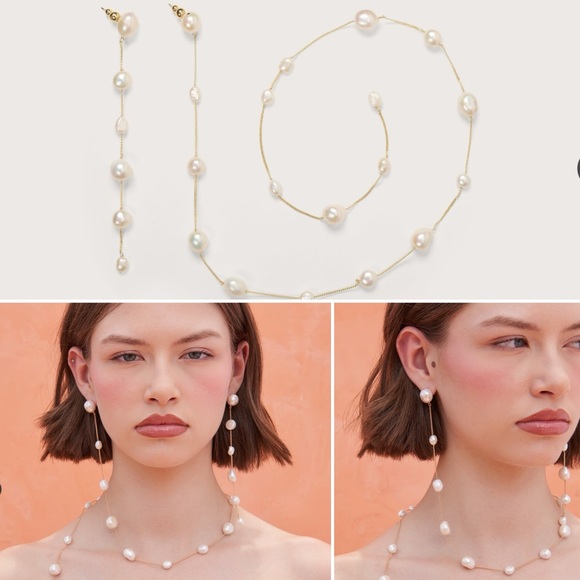 Cult Gaia Cleia Pearl Wrap Drop Earrings Gold Baroque Asymmetrical Long NWT - Picture 11 of 11